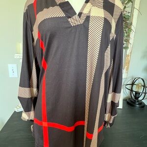 Chic Black and Red Geometric Blouse